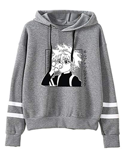 AMOMA Anime Hunter x Hunter Sport Kapuzenpullover Unisex Langarm Gon Killua Hisoka Cosplay Hoodie(M,KilluaDrink-Grey) von AMOMA