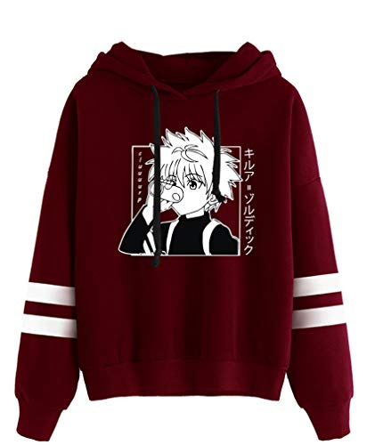 AMOMA Anime Hunter x Hunter Sport Kapuzenpullover Unisex Langarm Gon Killua Hisoka Cosplay Hoodie(XS,KilluaDrink-DarkRed) von AMOMA