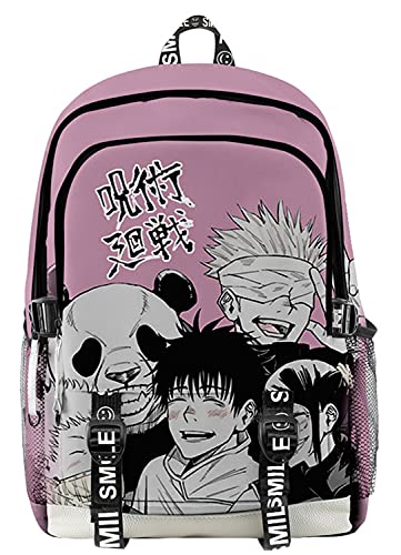 AMOMA Anime Jujutsu Kaisen Printed Unisex Daypacks Cosplay Gojo Sukuna 3D Digitaldruck Leicht Freizeit Mehrzweck Canvas Rucksack(One Size,PinkPanda) von AMOMA