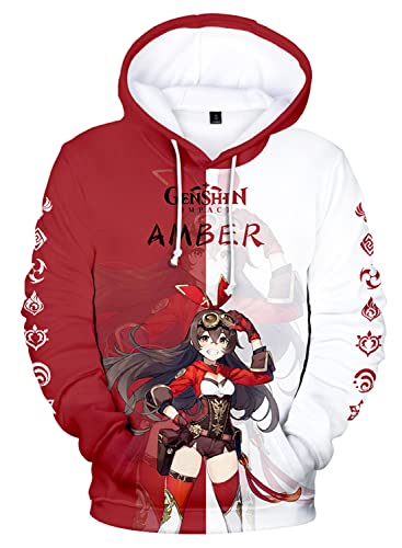 AMOMA Cosplay Anime Spiel Genshin Impact 3D Digital Hoodie Freizeit Lange Ärmel Unisex Kapuzenpullover Sweatshirt(3XL,Amber-RW) von AMOMA