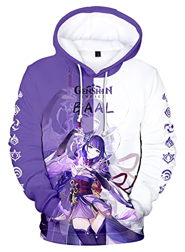 AMOMA Cosplay Anime Spiel Genshin Impact 3D Digital Hoodie Freizeit Lange Ärmel Unisex Kapuzenpullover Sweatshirt(3XL,Baal-PW) von AMOMA