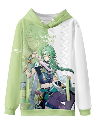 AMOMA Cosplay Anime Spiel Genshin Impact 3D Digital Hoodie Freizeit Lange Ärmel Unisex Kapuzenpullover Sweatshirt(3XL,Baizhu-GW) von AMOMA