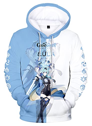 AMOMA Cosplay Anime Spiel Genshin Impact 3D Digital Hoodie Freizeit Lange Ärmel Unisex Kapuzenpullover Sweatshirt(3XL,EULA-BW) von AMOMA