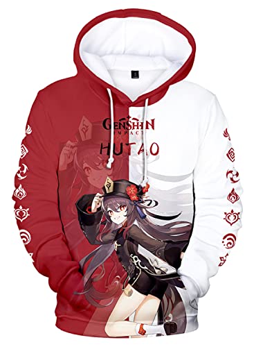 AMOMA Cosplay Anime Spiel 3D Digital Hoodie Freizeit Lange Ärmel Unisex Kapuzenpullover Sweatshirt(3XL,Hutao-RW) von AMOMA