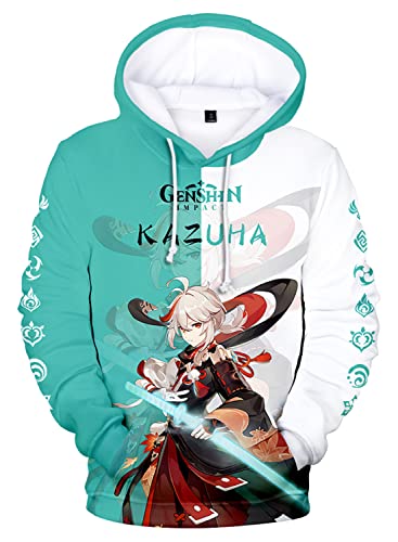 AMOMA Cosplay Anime Spiel Genshin Impact 3D Digital Hoodie Freizeit Lange Ärmel Unisex Kapuzenpullover Sweatshirt(3XL,Kazuha-GW) von AMOMA