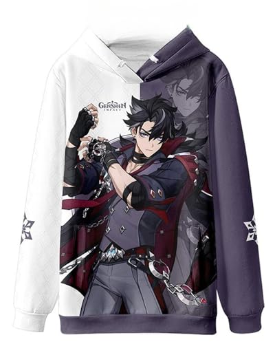 AMOMA Cosplay Anime Spiel Genshin Impact 3D Digital Hoodie Freizeit Lange Ärmel Unisex Kapuzenpullover Sweatshirt(3XL,Wriothesley-PW) von AMOMA