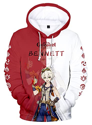 AMOMA Cosplay Anime Spiel Genshin Impact 3D Digital Hoodie Freizeit Lange Ärmel Unisex Kapuzenpullover Sweatshirt(L,Bennett-RW) von AMOMA