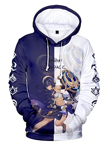 AMOMA Cosplay Anime Spiel 3D Digital Hoodie Freizeit Lange Ärmel Unisex Kapuzenpullover Sweatshirt(L,Candace-BW) von AMOMA