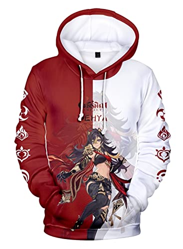 AMOMA Cosplay Anime Spiel Genshin Impact 3D Digital Hoodie Freizeit Lange Ärmel Unisex Kapuzenpullover Sweatshirt(L,Dehya-RW) von AMOMA