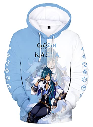 AMOMA Cosplay Anime Spiel Genshin Impact 3D Digital Hoodie Freizeit Lange Ärmel Unisex Kapuzenpullover Sweatshirt(L,Kaeya-BW) von AMOMA