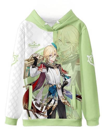 AMOMA Cosplay Anime Spiel Genshin Impact 3D Digital Hoodie Freizeit Lange Ärmel Unisex Kapuzenpullover Sweatshirt(L,Kaveh-GW) von AMOMA