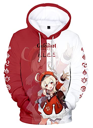 AMOMA Cosplay Anime Spiel Genshin Impact 3D Digital Hoodie Freizeit Lange Ärmel Unisex Kapuzenpullover Sweatshirt(L,Klee-RW) von AMOMA