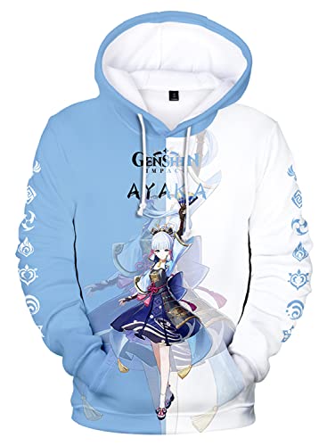 AMOMA Cosplay Anime Spiel Genshin Impact 3D Digital Hoodie Freizeit Lange Ärmel Unisex Kapuzenpullover Sweatshirt(M,Ayaka-BW) von AMOMA