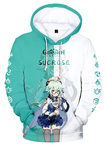 AMOMA Cosplay Anime Spiel Genshin Impact 3D Digital Hoodie Freizeit Lange Ärmel Unisex Kapuzenpullover Sweatshirt(M,Sucrose-GW) von AMOMA