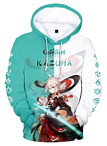 AMOMA Cosplay Anime Spiel 3D Digital Hoodie Freizeit Lange Ärmel Unisex Kapuzenpullover Sweatshirt(S,Kazuha-GW) von AMOMA