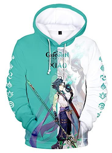 AMOMA Cosplay Anime Spiel Genshin Impact 3D Digital Hoodie Freizeit Lange Ärmel Unisex Kapuzenpullover Sweatshirt(S,Xiao-GW) von AMOMA