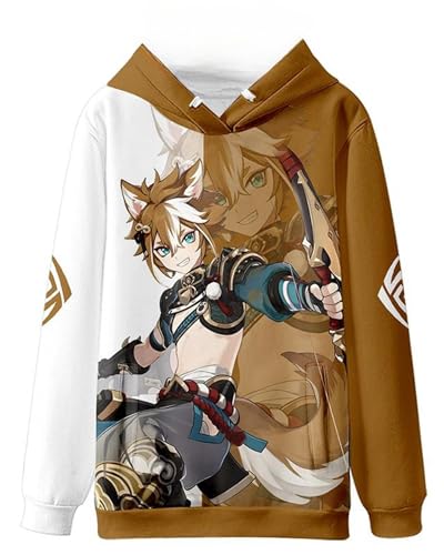 AMOMA Cosplay Anime Spiel Genshin Impact 3D Digital Hoodie Freizeit Lange Ärmel Unisex Kapuzenpullover Sweatshirt(XL,Gorou-KW) von AMOMA