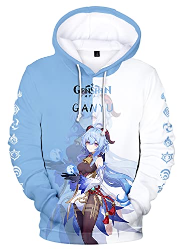 AMOMA Cosplay Anime Spiel 3D Digital Hoodie Freizeit Lange Ärmel Unisex Kapuzenpullover Sweatshirt(XXL,Ganyu-BW) von AMOMA
