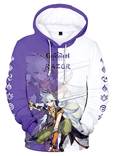 AMOMA Cosplay Anime Spiel Genshin Impact 3D Digital Hoodie Freizeit Lange Ärmel Unisex Kapuzenpullover Sweatshirt(XXL,Razor-PW) von AMOMA