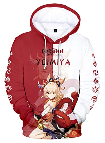 AMOMA Cosplay Anime Spiel 3D Digital Hoodie Freizeit Lange Ärmel Unisex Kapuzenpullover Sweatshirt(XXL,Yoimiya-RW) von AMOMA