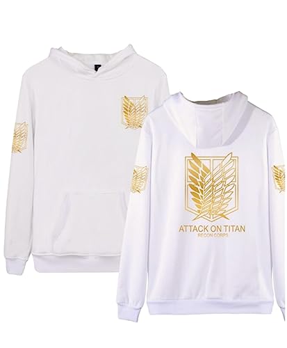 AMOMA Damen Herren Animation Attack On Titan Logo Wings Digitaldruck Hoodie Freizeit Sweatshirt Kapuzenpullover(L,GoldLogo-White) von AMOMA