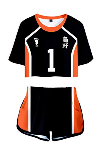 AMOMA Damen Mädchen Anime Haikyuu Karasuno High School Cosplay Crop Top und Shorts Trainingsanzug Zweiteilige(M,Karasuno1) von AMOMA