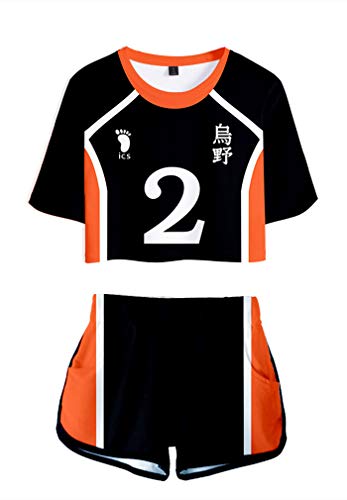 AMOMA Damen Mädchen Anime Haikyuu Karasuno High School Cosplay Crop Top und Shorts Trainingsanzug Zweiteilige(M,Karasuno2) von AMOMA