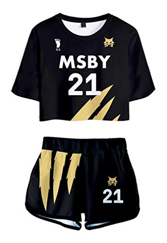 AMOMA Damen Mädchen Anime Haikyuu Karasuno High School Cosplay Crop Top und Shorts Trainingsanzug Zweiteilige(M,MSBY21Hinata) von AMOMA