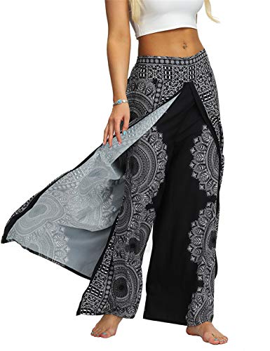 AMOMA Damen Sommer Weite Hosen Spliss Freizeit Locker Lange Hose Indie Folk Aladin Hippie Strand Hose(M,BlackCircle) von AMOMA