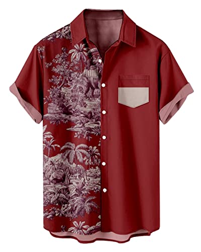 AMOMA Freizeit Kokosbaum Hawaiianisches Bowling Shirt für Herren Knopf Kurzarm Aloha Hemden(2XL,22HalfWinered) von AMOMA