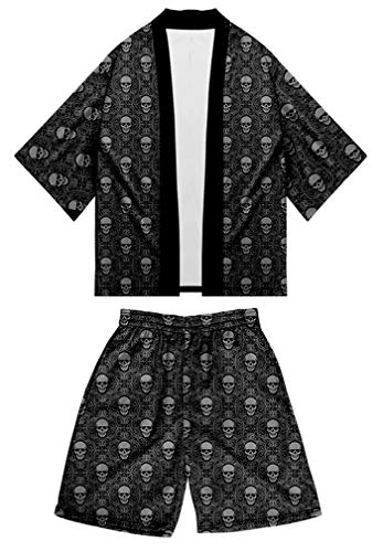 AMOMA Herren Jungen Japanese Kimono Strickjacke und Strandshorts Badehose Zweiteilige Sets(4XL,Color07) von AMOMA