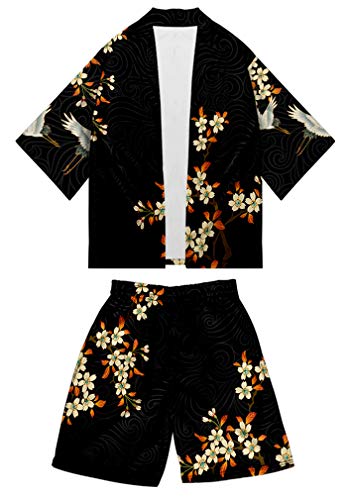 AMOMA Herren Jungen Japanese Kimono Strickjacke und Strandshorts Badehose Zweiteilige Sets(S,Color05) von AMOMA