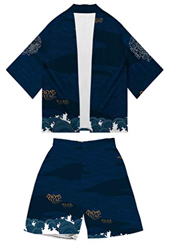 AMOMA Herren Jungen Japanese Kimono Strickjacke und Strandshorts Badehose Zweiteilige Sets(XL,Color04) von AMOMA