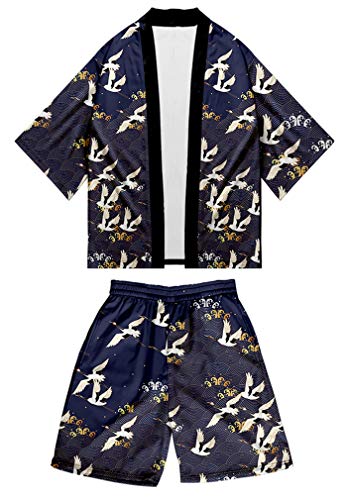 AMOMA Herren Jungen Japanese Kimono Strickjacke und Strandshorts Badehose Zweiteilige Sets(XL,Color08) von AMOMA