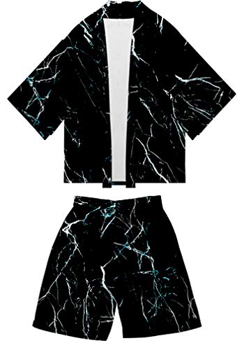 AMOMA Herren Jungen Japanese Kimono Strickjacke und Strandshorts Badehose Zweiteilige Sets(XXL,Color10) von AMOMA