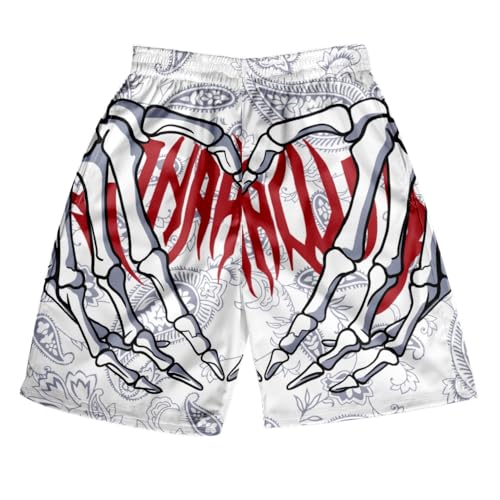 AMOMA Herren Paisley Skelett Schädel Hand Strand Board Shorts Freizeit Sommer Strand Badehose(L,White) von AMOMA