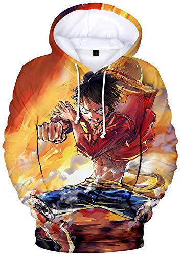 AMOMA Luffy Chopper Anime One Piece Hoodie Kapuzenpullover Sweatshirt für Herren und Damen(L,LuffyFistFire) von AMOMA