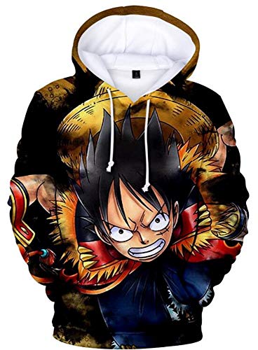 AMOMA Luffy Chopper Anime One Piece Hoodie Kapuzenpullover Sweatshirt für Herren und Damen(S,LuffyBlack) von AMOMA