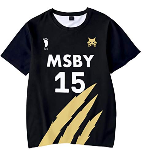 AMOMA Unisex Anime Haikyuu Karasuno High School T-Shirt Freizeit Cosplay Kurzärmliges Tops Tees(L,MSBY15Sakusa) von AMOMA