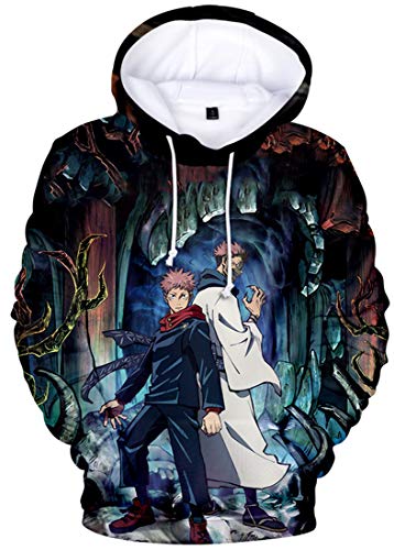 AMOMA Unisex Cosplay Anime Jujutsu Kaisen Kapuzenpullover Gojo 3D Digitaldruck Langarm Hoodie(2XL,Cave) von AMOMA