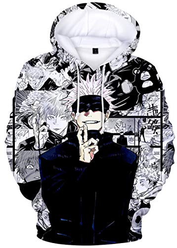 AMOMA Unisex Cosplay Anime Jujutsu Kaisen Kapuzenpullover Gojo 3D Digitaldruck Langarm Hoodie(2XL,ComicsBlue) von AMOMA