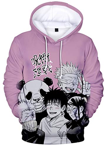 AMOMA Unisex Cosplay Anime Jujutsu Kaisen Kapuzenpullover Gojo 3D Digitaldruck Langarm Hoodie(2XL,Pink) von AMOMA