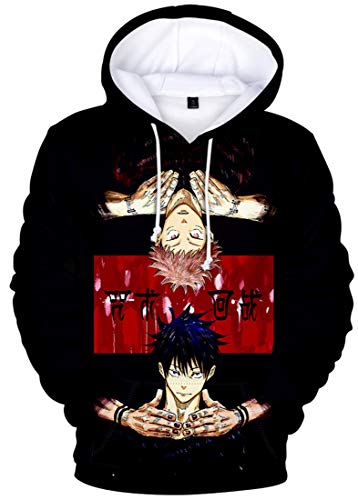 AMOMA Unisex Cosplay Anime Jujutsu Kaisen Kapuzenpullover Gojo 3D Digitaldruck Langarm Hoodie(L,BlackTwo) von AMOMA