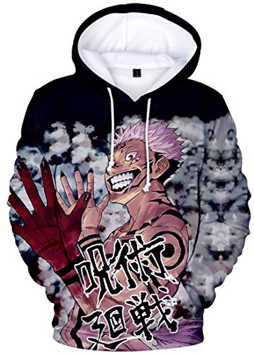 AMOMA Unisex Cosplay Anime Kapuzenpullover Gojo 3D Digitaldruck Langarm Hoodie(M,PinkHair) von AMOMA