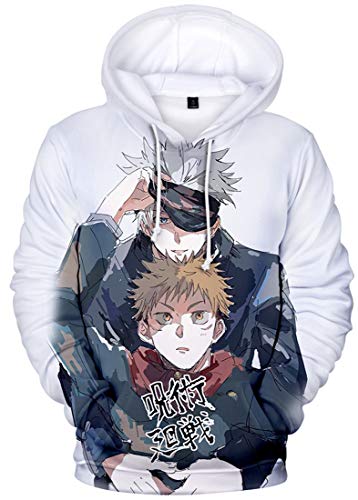 AMOMA Unisex Cosplay Anime Jujutsu Kaisen Kapuzenpullover Gojo 3D Digitaldruck Langarm Hoodie(M,WhiteTwo) von AMOMA