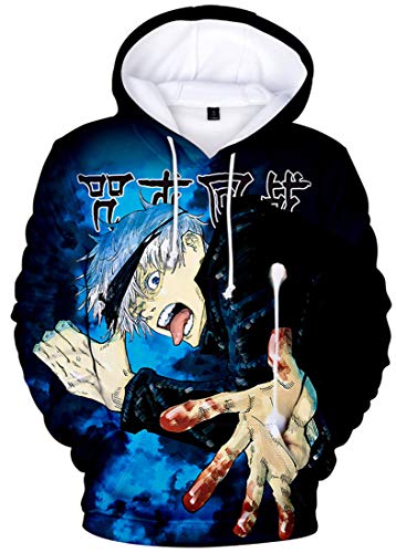 AMOMA Unisex Cosplay Anime Kapuzenpullover Gojo 3D Digitaldruck Langarm Hoodie(S,ShinyBlue) von AMOMA
