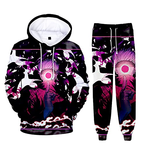 AMOMA Unisex Cosplay Anime Jujutsu Kaisen Kapuzenpullover Hosen Sets 2 Stück Pullover Jogginghose Anzug(2XL,EyeRed) von AMOMA