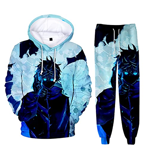 AMOMA Unisex Cosplay Anime Jujutsu Kaisen Kapuzenpullover Hosen Sets 2 Stück Pullover Jogginghose Anzug(2XL,ShadowBlue) von AMOMA