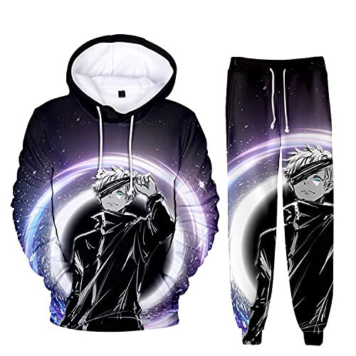 AMOMA Unisex Cosplay Anime Jujutsu Kaisen Kapuzenpullover Hosen Sets 2 Stück Pullover Jogginghose Anzug(M,PurpleLight) von AMOMA