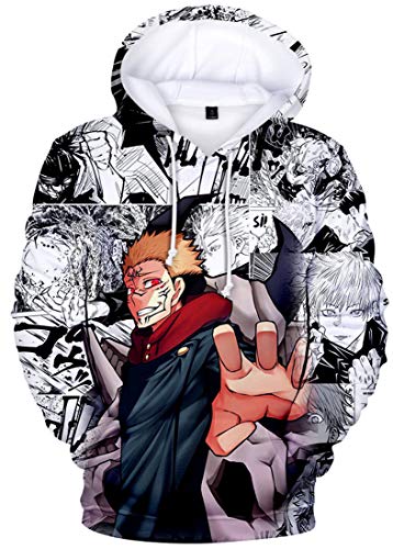AMOMA Unisex Cosplay Anime Kapuzenpullover Gojo 3D Digitaldruck Langarm Hoodie(L,ComicsRed) von AMOMA
